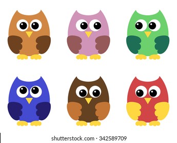 Set of six little owlets