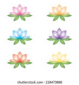 Set of six lotus flowers. Isolated objects on a white background. Can be used as icons