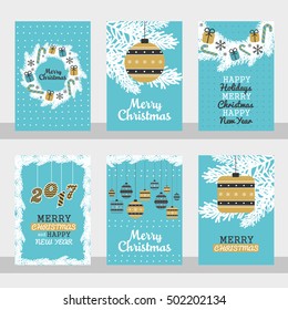 Set of six merry christmas cards. Vector Illustration