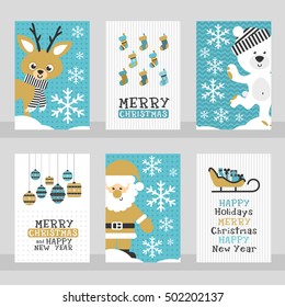 Set of six merry christmas cards. Vector Illustration