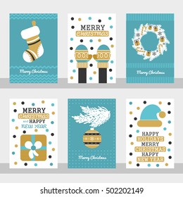 Set of six merry christmas cards. Vector Illustration