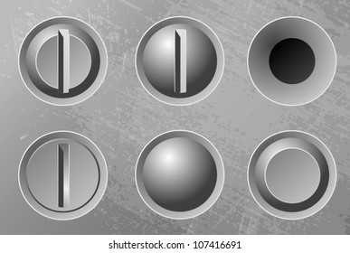 Set of six metal screws. EPS10 vector.