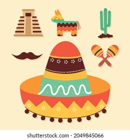 set of six mexican icons