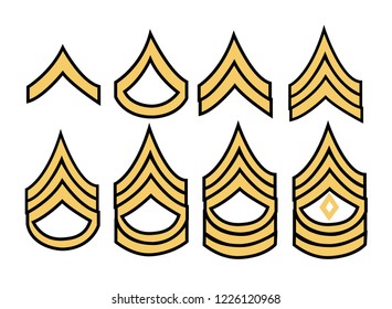 Set of six military army stripes for different ranks, isolated on white background