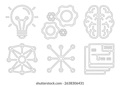Set of six minimalist line art silhouette icons, perfect for various design projects.