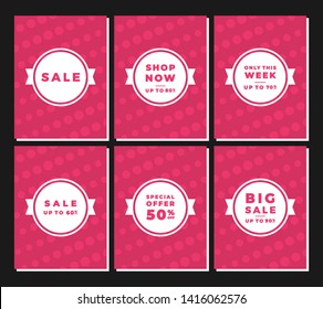 Set of Six Modern Sale Banners. Big Sale Inscription Design Banners On Modern Backgrounds. Discount Sticker Flat Vector Design