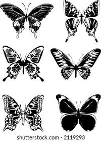 set of six monochrome butterflies