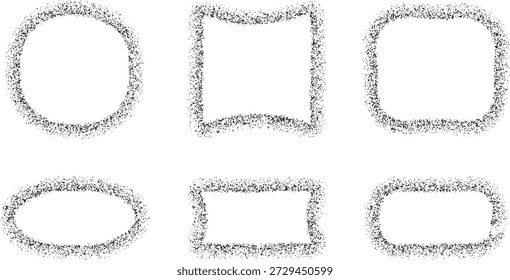 A set of six monochrome frames with a grainy sand-like texture. Great for title backgrounds, photo decorations, or graphic accents.