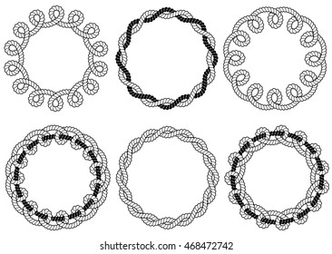 Set of six monochrome vector frames with ropes