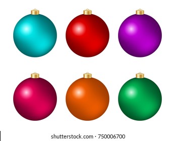 Set of six multicolored Christmas balls isolated on white. Vector illustration - Shutterstock ID 750006700