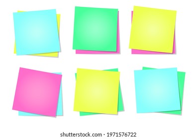 A set of six multi-colored double paper notes. Background for text. Vector illustration.