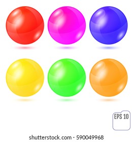 Set of six multicolored realistic colored spheres isolated on white background. Six design elements for your business