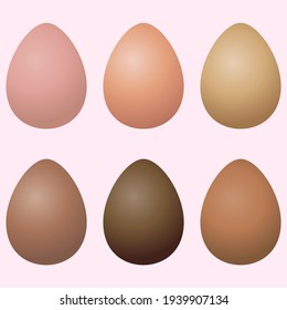 Set of six natural colored Easter eggs. Vector illustration in beige colors for design of Happy Easter cards, decor, textiles, fabrics, packaging, wrapping paper, banners, templates