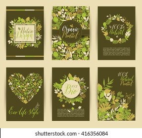 Set of six nature vector banners with floral elements and place for text and calligraphic inscriptions.