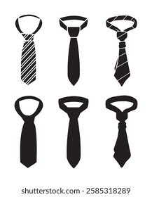 Set of Six Necktie Illustrations in Silhouette Style