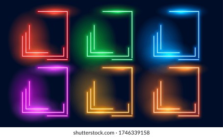 set of six neon colorful geometric empty frames