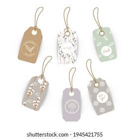 Set of six neutral color price tags. Shopping concept, vector illustration