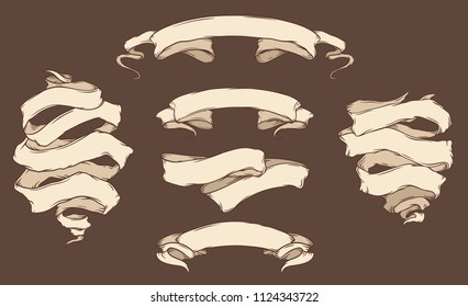 set of six old tattoo styled vector ribbons, design for placing your text