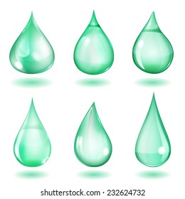 Set of six opaque drops of different forms in turquoise colors