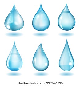 Set of six opaque drops of different forms in blue colors