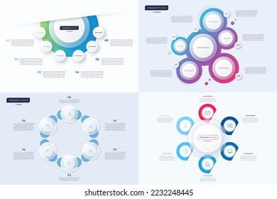Set of six option circle infographic design templates. Vector illustration.