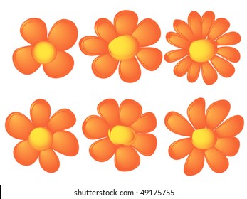 Set of six orange flowers