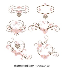 Set of six ornamental frame heart with place for your text