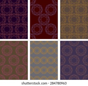 Set of six ornamental seamless pattern.Indian,Arabic,Islam motifs.Vintage design elements.Seamless pattern can be used for wallpaper,pattern fills,cards,invitations,web page background,textures.