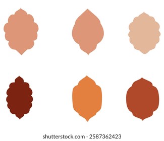 A set of six ornamental vector shapes in earthy tones. Perfect for Islamic, Moroccan, or decorative designs. Ideal for patterns, frames, and artistic compositions