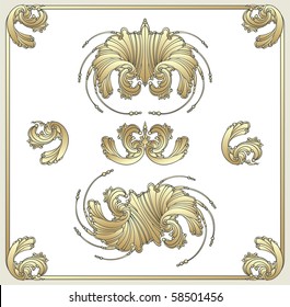 Set from six ornate elements in vintage style