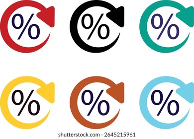 Set of six percentage icons isolated on white background	