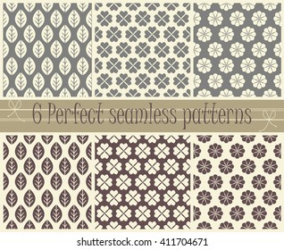 Set with six perfect seamless floral patterns. Modern templates can be used for wallpapers, surface textures, textile, tile, kids cloth, pattern fills and more creative designs.