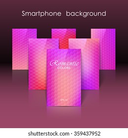 Set of six pink blurred background with geometric texture.