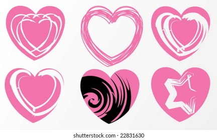 set of six pink hearts in emo style