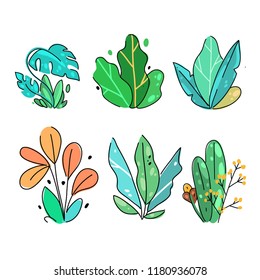 set of six plants in flat style on white background
