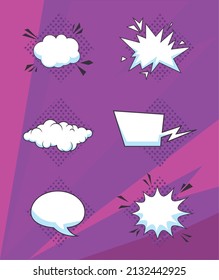 set of six pop art bubbles