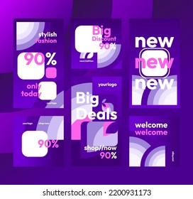 Set of six post template design modern, suitable for social media and web ads, personal blog or sale feed. Vector editable.