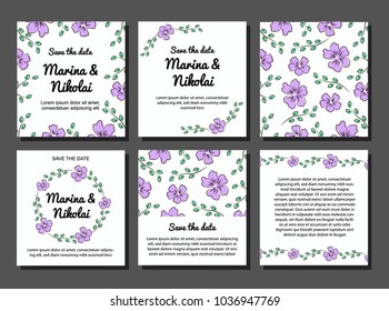 Set of six postcards, wedding invitation, greeting card, white card, greeting card with flowers, spring