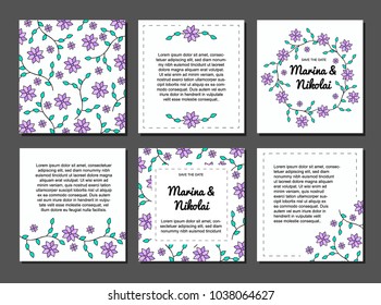 Set of six postcards, wedding invitation, greeting card, white card, greeting card 
summer, women's day