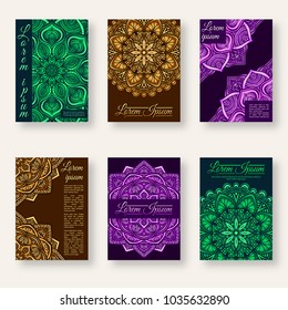set of six posters with floral circular pattern. vector illustration - eps 10