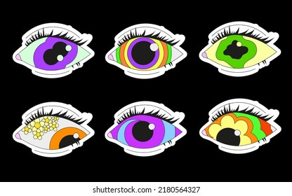 A set of six psychedelic eyes. Psychedelics, surrealism.