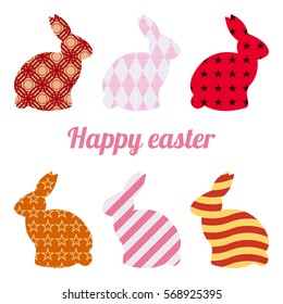 Set of six rabbits painted various patterns. Happy easter.