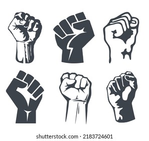 Set of six raised fists