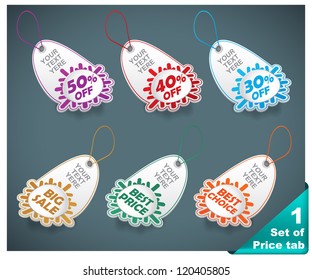 Set of six realistic winter price tags