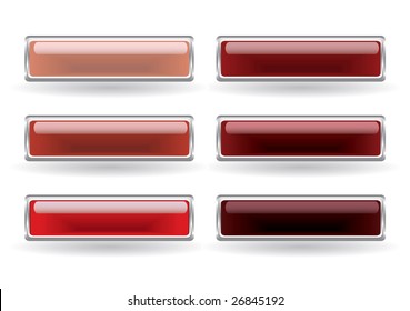 Set of six rectangular buttons in red colors