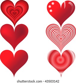 Set of six red hearts