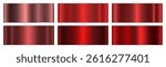 A set of six red metallic gradients on a black background. A collection of shiny metallic gradients. The texture of the foil. Vector EPS 10.