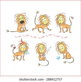 Set with six ridiculous comical lions.