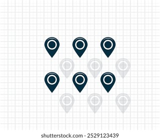 Set of six round, colorful map pointers