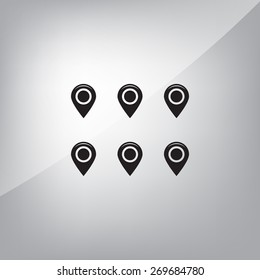 Set of six round, colorful map pointers